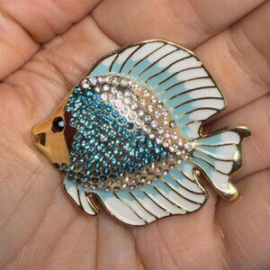 Fish Brooch Enamel Rhinestone Tropical Angel Fish Pin 2"